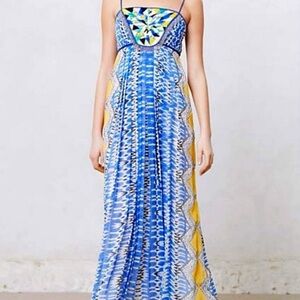 Ranna Gill Anthropologie Sunburst Beaded Spaghetti Strap Maxi Dress Size XS